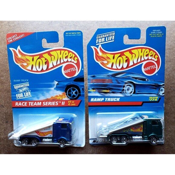 Hot Wheels RAMP TRUCK MAINLINE Green #774 & RACE TEAM SERIES II Blue #395 LOT X2 - Picture 3 of 16